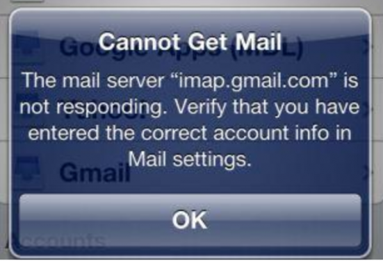 email server imap.gmail.com is not responding