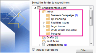 select folder to backup email from imap server