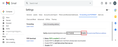 verify code for gmail to yahoo migration