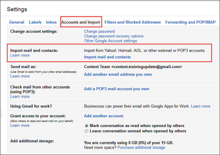 accounts and import