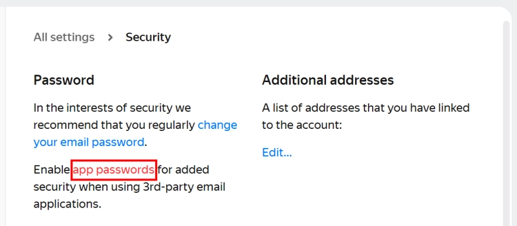 Click app passwords link to create a new one.