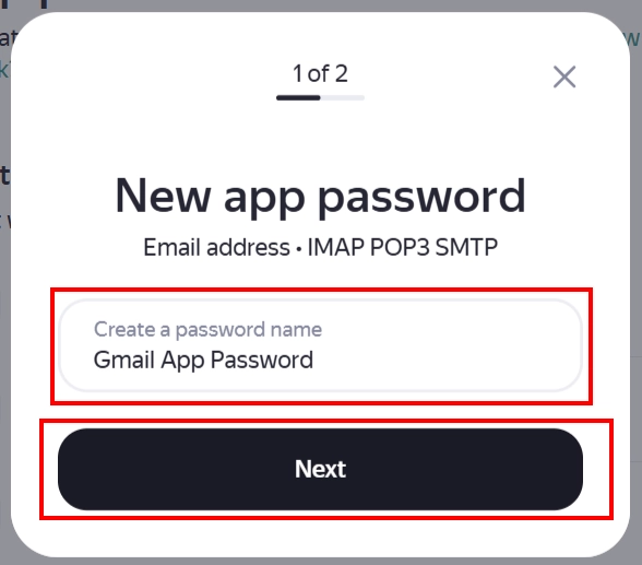 Type a name for the app password and press Next.