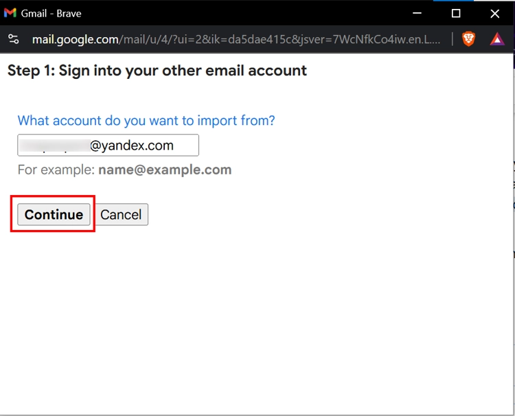 Add Yandex address to Migrate Yandex Mail to Gmail.